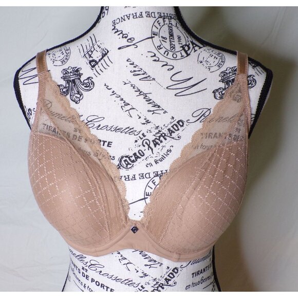 🆕CHANTELLE Norah Chic Plunge T-Shirt Underwire Bra 34DDD Beige Tan #16MNA - Picture 7 of 11
